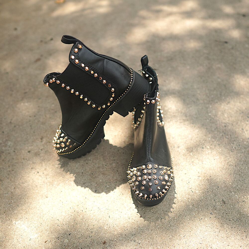 EGO Jack-E Black Studded Spiked Platform Chelsea Ankle Boots UK 3 US 5 EU 36